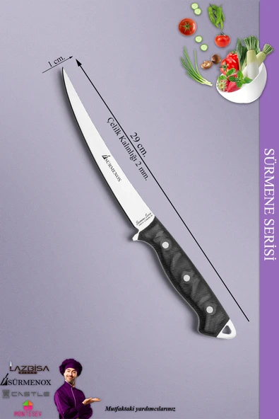Sürmene Serisi Mutfak Fileto Bıçağı Steak Bıçak Et Balık Tavuk Fileto Bıçağı Siyah Mft-008 - 2