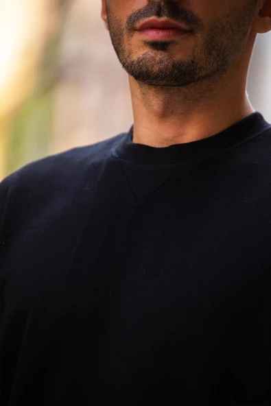 Bisiklet Yaka Basic Sweatshirt - Siyah - 6