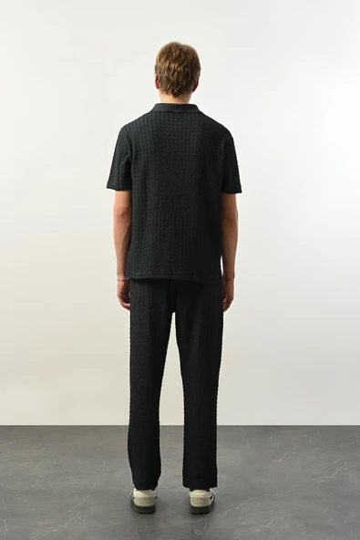 Premium Gölge Dokulu Polo Yaka Erkek T-Shirt - Petrol - 5