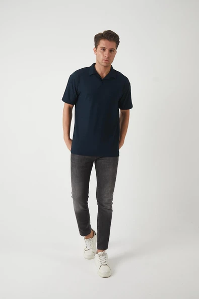 Havlu Kumaş Polo Yaka Erkek T-Shirt - Lacivert