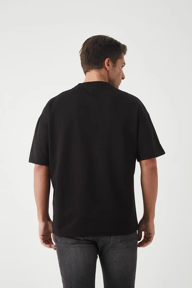 Panel Detaylı Basic Oversize Erkek T-Shirt - Siyah - 3