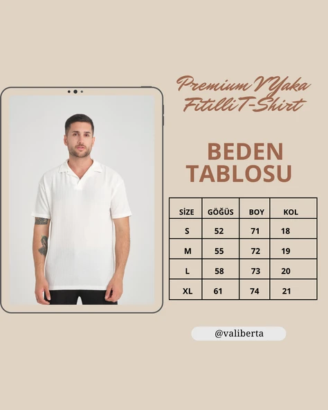 Premium V Yaka Oversize Fitilli T-Shirt - Siyah - 8