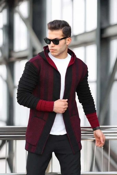 Bordo Erkek Kolları Desenli Panço Hırka ürün görseli 1