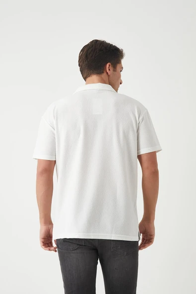 Havlu Kumaş Polo Yaka Erkek T-Shirt - Ekru - 4