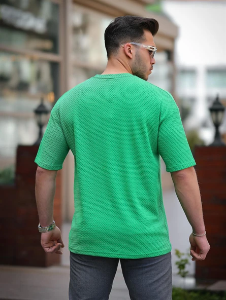 Cep Detaylı Oversize Örme T-shirt - Yeşil - 3