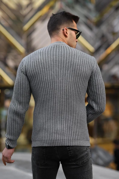 Nopenli Fitil Örgü Düğmeli Hırka - Füme - Resim 4