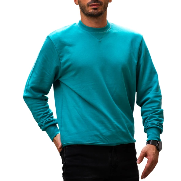 Bisiklet Yaka Basic Sweatshirt - Mavi - 8