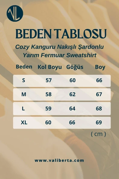 Cozy Kanguru Nakışlı Şardonlu Yarım Fermuar Sweatshirt - Mavi - 6