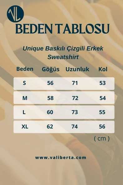Unique Baskılı Çizgili Erkek Sweatshirt - Bej - 5