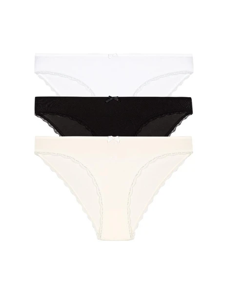 3 lü Paket Şahin Bayan Kenar Dantelli Likralı Bikini Külot 30622