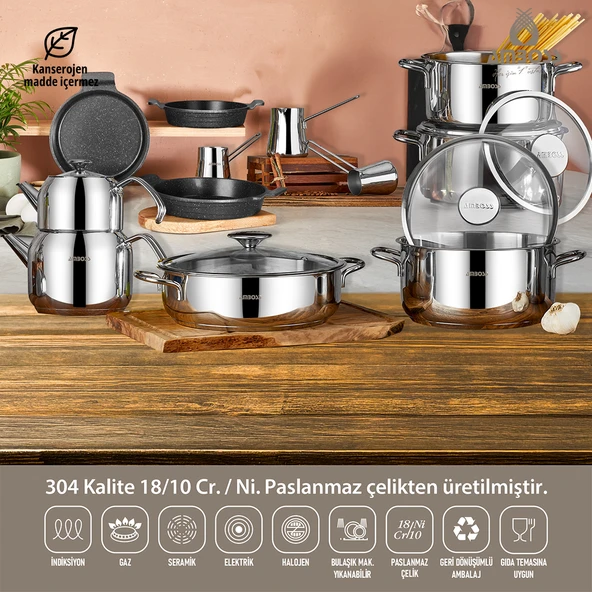 17 Parça Astral Cool İndüksiyon Uyumlu Paslanmaz Çelik Tencere & Sahan Çeyiz Seti