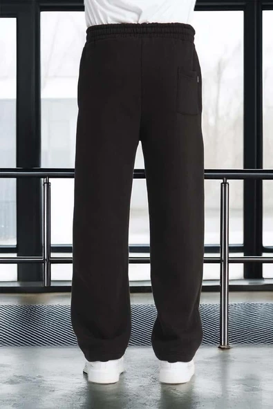 Baggy Kalıp 3 İplik Şardonlu Erkek Eşofman Altı - Siyah - Resim 6