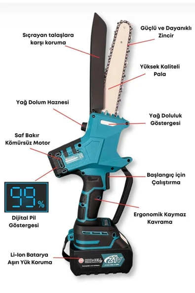 Dal Budama Testeresi Kömürsüz Otomatik Yağlamalı Dijital Göstergeli 21v 3 Amper - 2