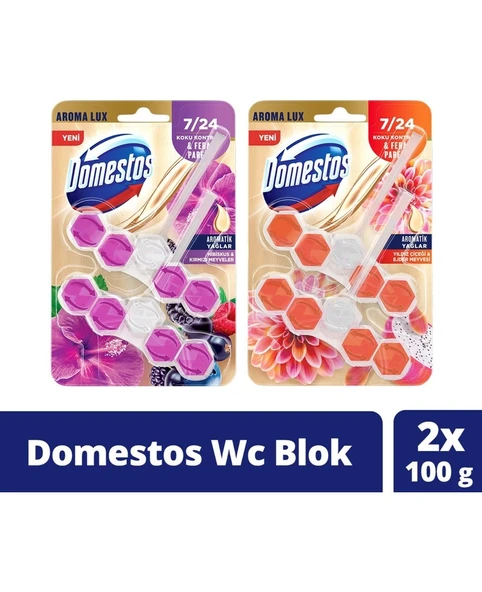 Domestos Tuvalet Bloğu Aroma Lux Yıldız Çiçeği & Ejder Meyvesi 100 G + Hibiskus & Kırmızı Meyveler