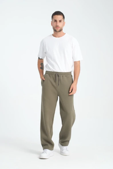 Baggy Kalıp 3 İplik Şardonlu Erkek Eşofman Altı - Avcı Yeşili - 5