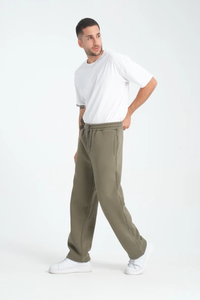 Baggy Kalıp 3 İplik Şardonlu Erkek Eşofman Altı - Avcı Yeşili - 6