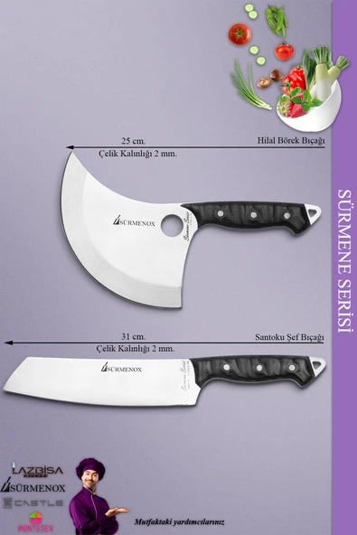 Sürmene Serisi Mutfak Şef Bıçak Seti Et Ekmek Börek Pizza Şef Bıçağı 2 Li Set Siyah ( Mft-013 ) - 2