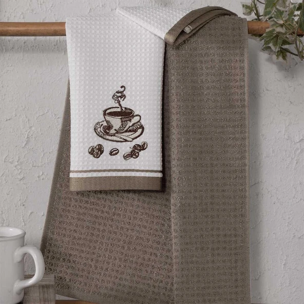 Maxstyle Mutfak Havlusu Pamuk Kahve Desen 2 Parça 40x60cm - 2