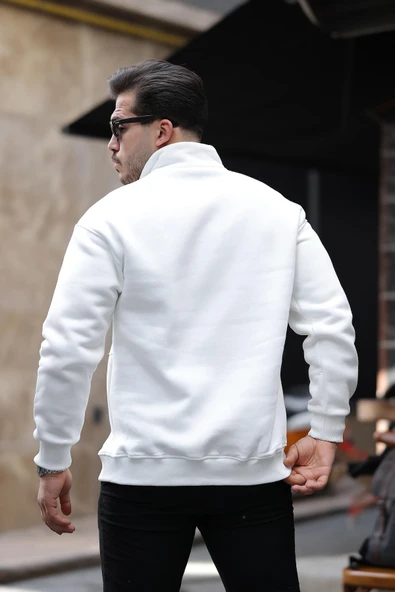 Cozy Kanguru Nakışlı Şardonlu Yarım Fermuar Sweatshirt - Ekru - 5