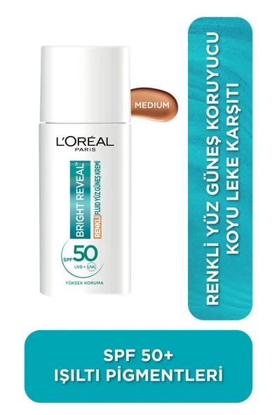 Bright Reveal Spf 50 Koyu Leke Karşıtı Renkli Fluid Günlük Yüz Güneş Kremi 50ml - Medium