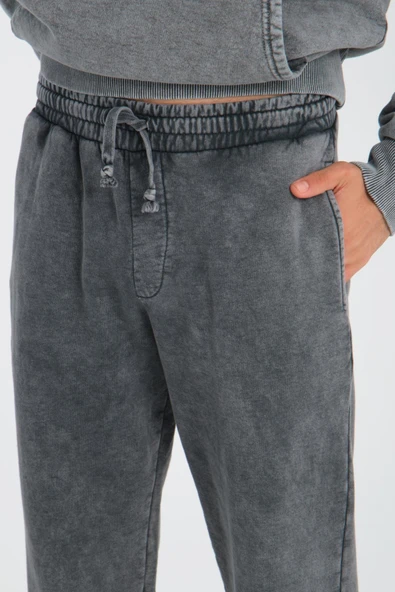 Oversize Yıkamalı Şardonlu Erkek Eşofman Takımı - Antrasit - 3