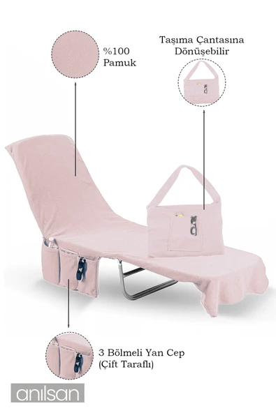 %100 Pamuk Şezlong Havlusu Toz Pembe 60x180 cm - Hızlı Kuruyan Plaj ve Havuz Havlusu