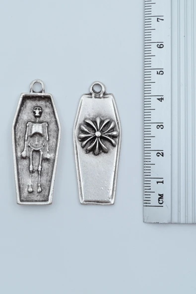 Tabut - İskelet Gümüş Kaplama Örme Zincir Kolye - Resim 3