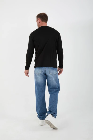 İnterlok Kumaş İnce Uzun Kollu Erkek Sweatshirt - Siyah - 6