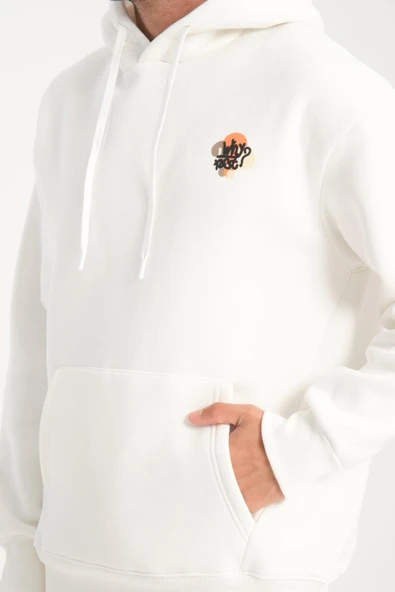 Oversize Puf Baskılı Erkek CozyFit Şardonlu Eşofman Takımı - Ekru - 2