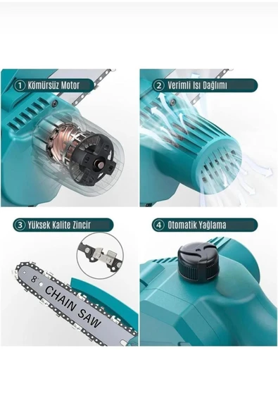 Dal Budama Testeresi Kömürsüz Otomatik Yağlamalı Dijital Göstergeli 21v 3 Amper - 3