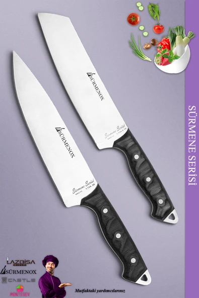 Sürmene Serisi Mutfak Şef Bıçak Seti Et Ekmek Sebze Salata Şef Bıçağı 2 Li Set Siyah  ( Mft-011 )