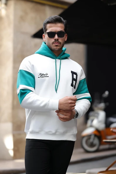 Sportif Şerit Detaylı Şardonlu Kapüşonlu Sweatshirt - Ekru - 3