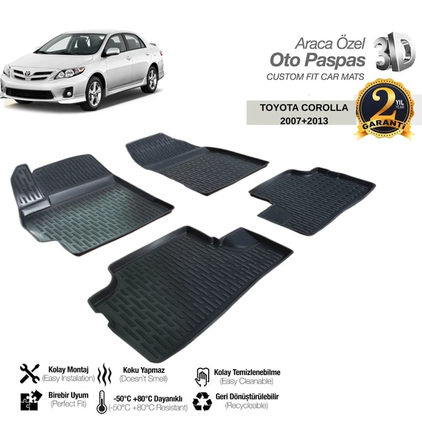 3D PASPAS SİYAH TOYOTA COROLLA 2007-2013