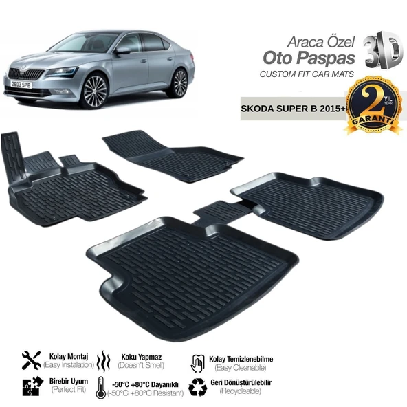 3D PASPAS SİYAH SKODA SUPER B 2015+
