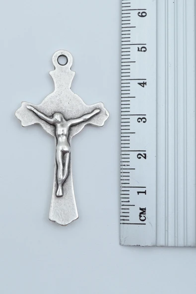 Hz. İsa Haç Gümüş Kaplama Örme Zincir Kolye - Resim 3