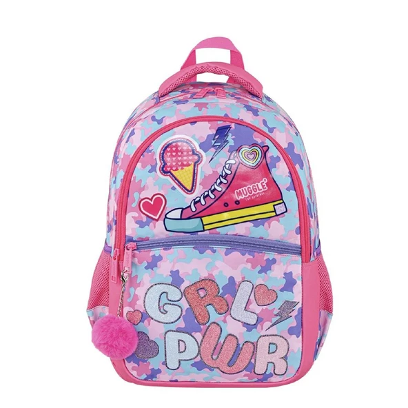 Muggle 3 Bölmeli Girl Power Okul Sırt Çantası Pembe (MU-9015)