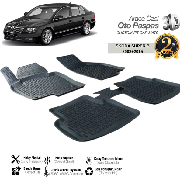 3D PASPAS SİYAH SKODA SUPER B 2008-2015