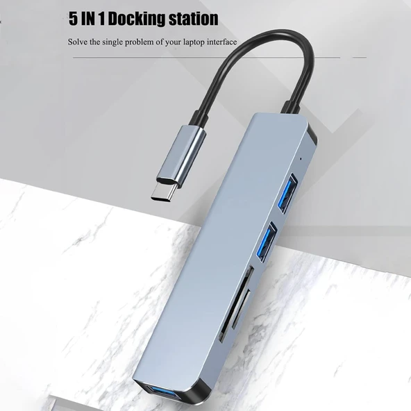 Desingshop USB C Hub 5'i 1 arada Tip C USB3.0+USB2.0 Bilgisayarlar için Çok Bağlantı Noktalı Hub Adaptörü Tabletler C Tipi USB-HUB - 7