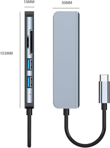 Desingshop USB C Hub 5'i 1 arada Tip C USB3.0+USB2.0 Bilgisayarlar için Çok Bağlantı Noktalı Hub Adaptörü Tabletler C Tipi USB-HUB - 2
