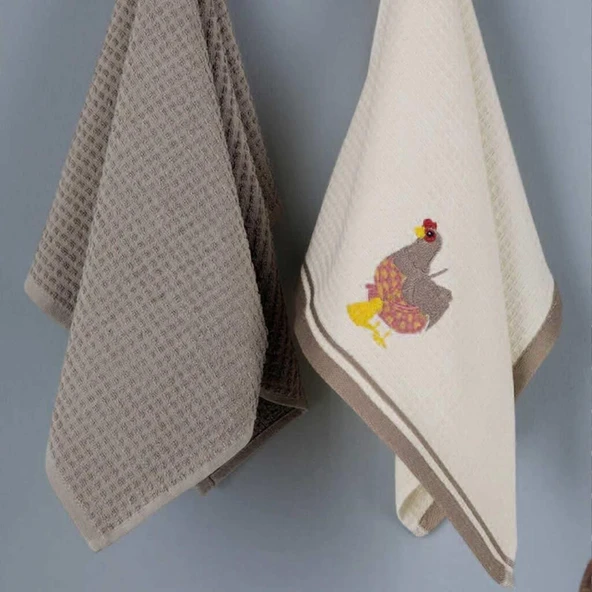 Maxstyle Pamuk Mutfak Havlusu Chicken 2'Li Krem-Bej 40x60cm - 2