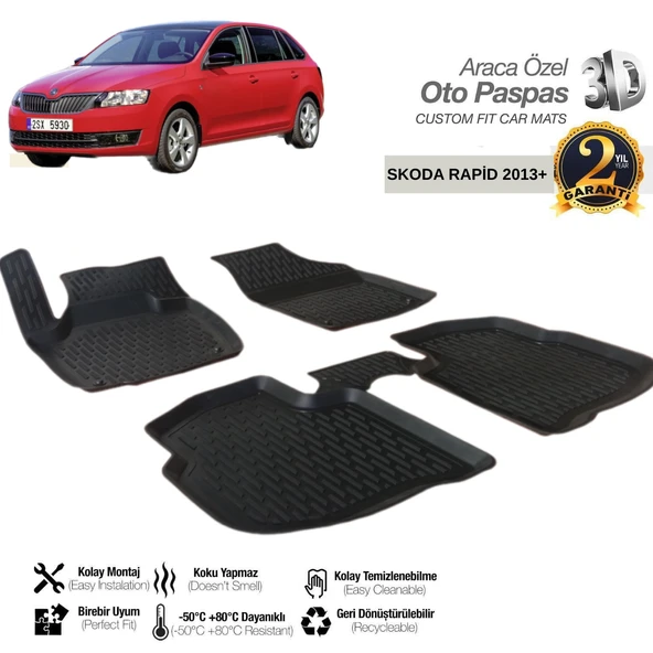 3D PASPAS SİYAH SKODA RAPID 2013+