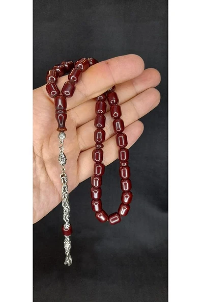 ÇUBUK KEHRİBAR TESBİH KOYU KAHVERENGİ KAPSÜL KESİM T-437 - Resim 3