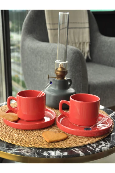 Cera'n 2'li Double Çay Fincan Takımı Kırmızı 514