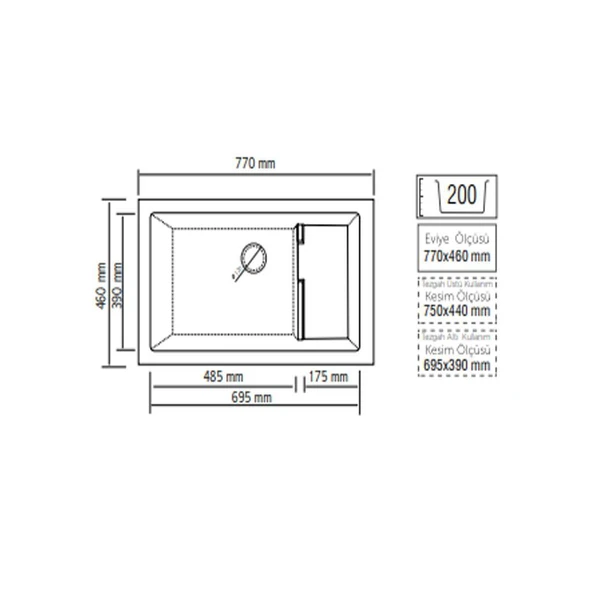 Real Stone P017 Cappucino Granit Mutfak Eviyesi 77x46 - Resim 2