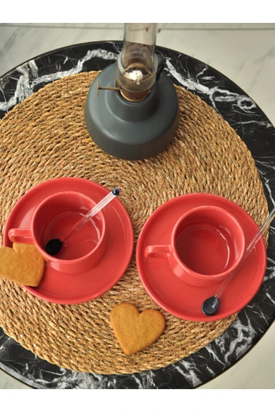 Cera'n 2'li Double Çay Fincan Takımı Kırmızı 514 - 3