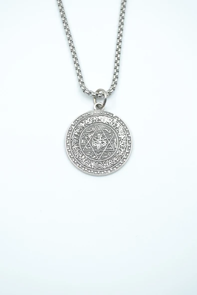 Davut Yıldızı - Süleyman Tılsım Mührü Gümüş Kaplama Örme Zincir Kolye ürün görseli 1