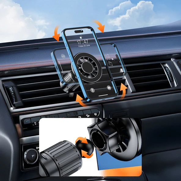 YC-19 Magnetik 360 Derece Oynar Başlıklı Telefon Tutucu Havalandırma Tasarım - 7