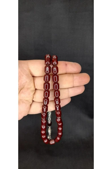 ÇUBUK KEHRİBAR TESBİH KOYU KAHVERENGİ KAPSÜL KESİM T-437 - Resim 2