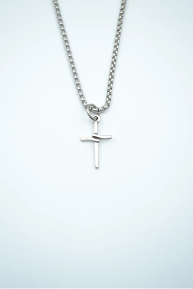 Minimal Haç Gümüş Kaplama Örme Zincir Kolye ürün görseli 1