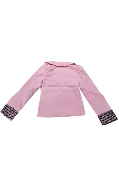 Kız Çocuk Yakası ve Bilekleri Pulpayet İşlemeli Çift Düğmeli Pudra Blazer Ceket - Resim 10